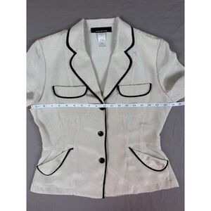 Vtg Jones New York 100% Silk Blazer Polka Dot Piping Women's 6